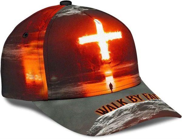 Christian Baseball Cap, Walk By Faith Cross All Over Print Baseball Cap, Mens Baseball Cap, Women’s Baseball Cap