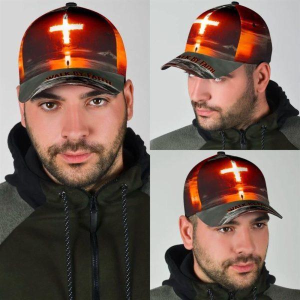 Christian Baseball Cap, Walk By Faith Cross All Over Print Baseball Cap, Mens Baseball Cap, Women’s Baseball Cap