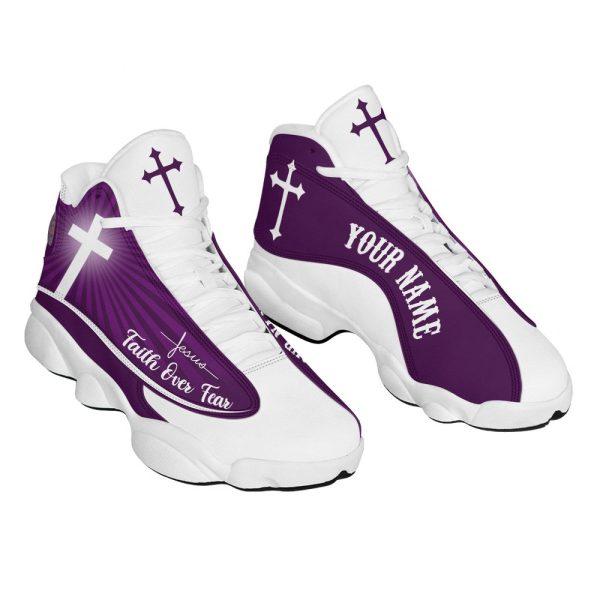 Christian Basketball Shoes, Faith Over Fear Customized Purple Jesus Basketball Shoes, Jesus Shoes, Christian Fashion Shoes