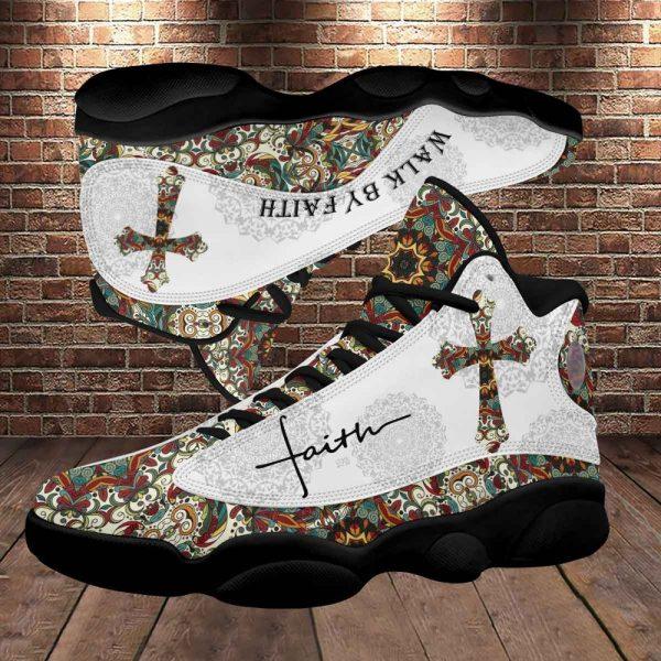 Christian Basketball Shoes, Walk By Faith Boho Design Flower Style Basketball Shoes, Jesus Shoes, Christian Fashion Shoes