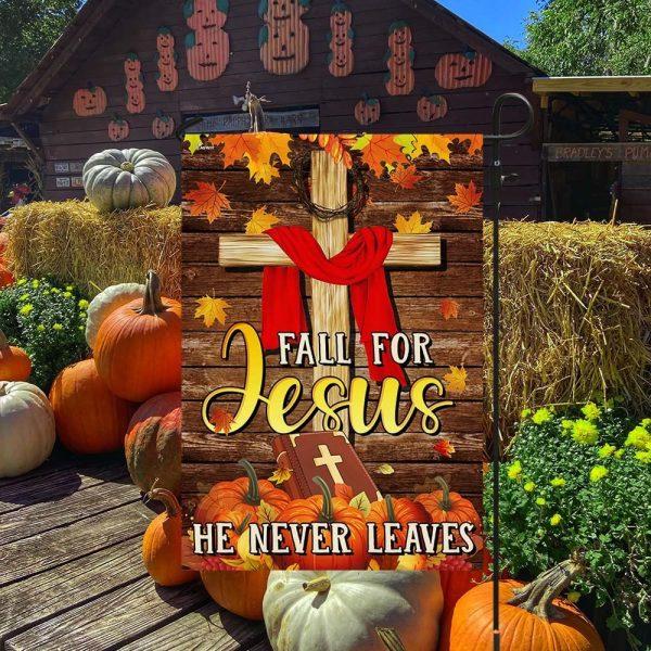 Christian Fall For Jesus He Never Leaves Thanksgiving Halloween Pumpkins Fall Flag – Thanksgiving Flag Outdoor Decoration