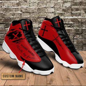 Christian Shoes, Black Red Walk By Faith Jesus Custom Name Jd13 Shoes, Jesus Christ Shoes, Jesus Jd13 Shoes