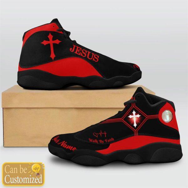 Christian Shoes, Jesus Basic Walk By Faith Custom Name Jd13 Shoes Black And Red, Jesus Christ Shoes, Jesus Jd13 Shoes