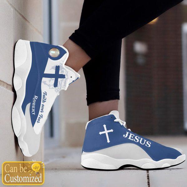 Christian Shoes, Jesus Faith Over Fear Light Blue Custom Name Jd13 Shoes, Jesus Christ Shoes, Jesus Jd13 Shoes