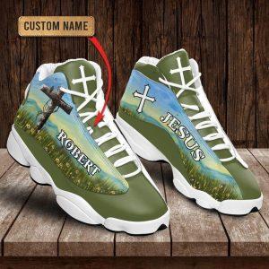 Christian Shoes, Jesus Flower Field Green Custom Name Jd13 Shoes, Jesus Christ Shoes, Jesus Jd13 Shoes
