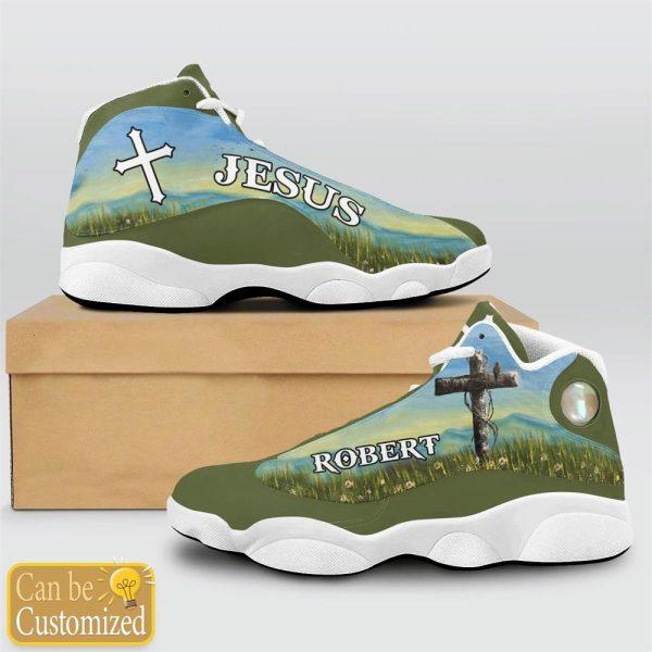 Christian Shoes, Jesus Flower Field Green Custom Name Jd13 Shoes, Jesus Christ Shoes, Jesus Jd13 Shoes
