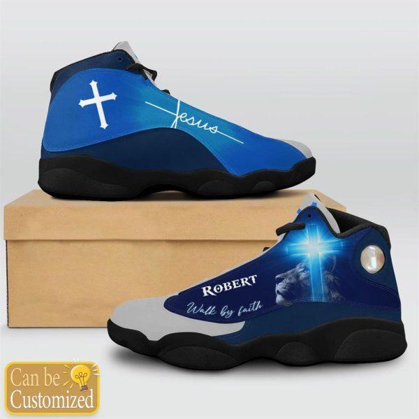 Christian Shoes, Jesus Lion Blue Walk By Faith Custom Name Jd13 Shoes, Jesus Christ Shoes, Jesus Jd13 Shoes