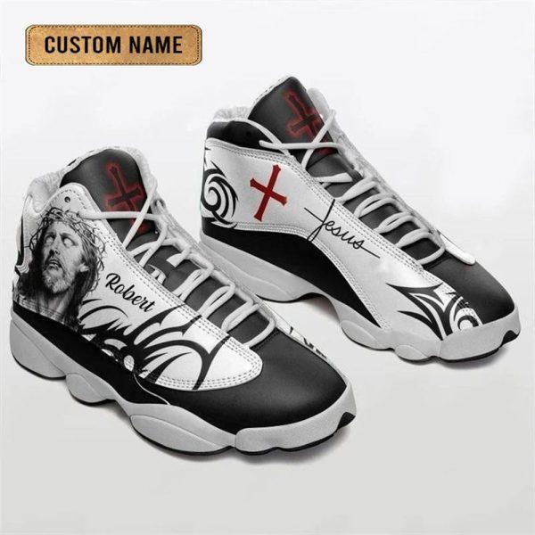 Christian Shoes, Jesus Pattern Custom Name Jd13 Shoes Black And White, Jesus Christ Shoes, Jesus Jd13 Shoes