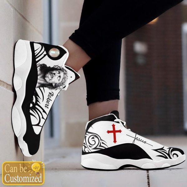 Christian Shoes, Jesus Pattern Custom Name Jd13 Shoes Black And White, Jesus Christ Shoes, Jesus Jd13 Shoes