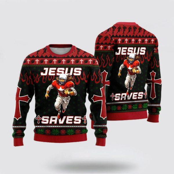 Christian Sweater, Cool Jesus American Football Team Red Ugly Christmas Sweater, Jesus Christmas Sweater, Jesus Saves Shirt