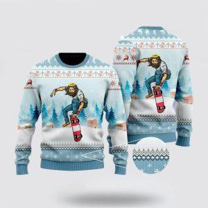 Christian Sweater, Funny Jesus Skateboarding Christmas Ugly…