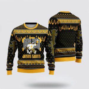 Christian Sweater, Jesus Saves Hockey Ugly Christmas…