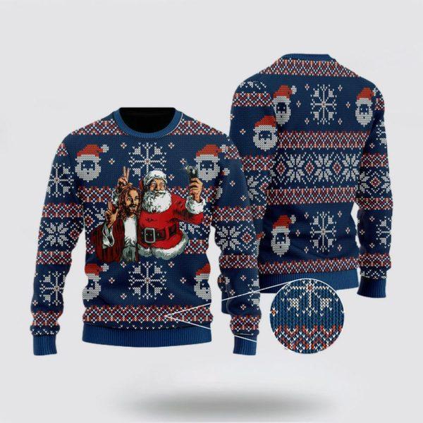 Christian Sweater, Santa Take A Pricture With Jesus Ugly Christmas Sweater, Jesus Christmas Sweater, Jesus Saves Shirt