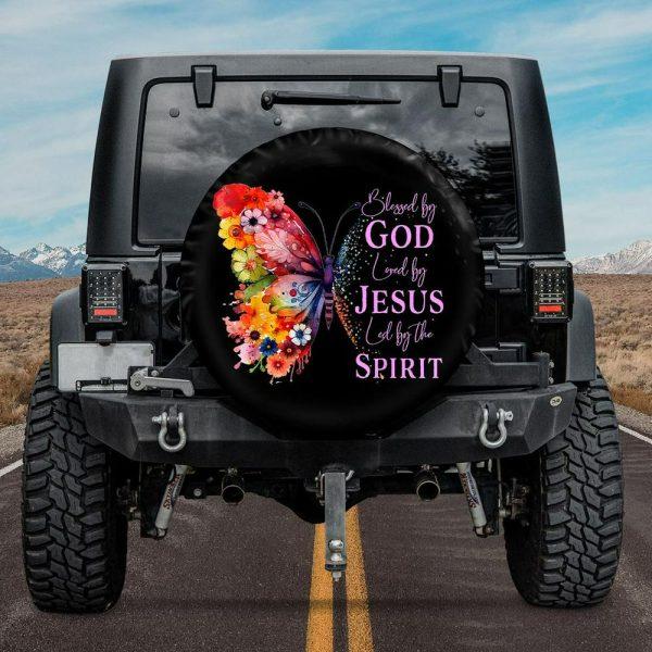 Christian Tire Cover, Blessed By God Loved By Jesus Butterfly Spare Tire Cover, Jesus Tire Cover, Spare Tire Cover