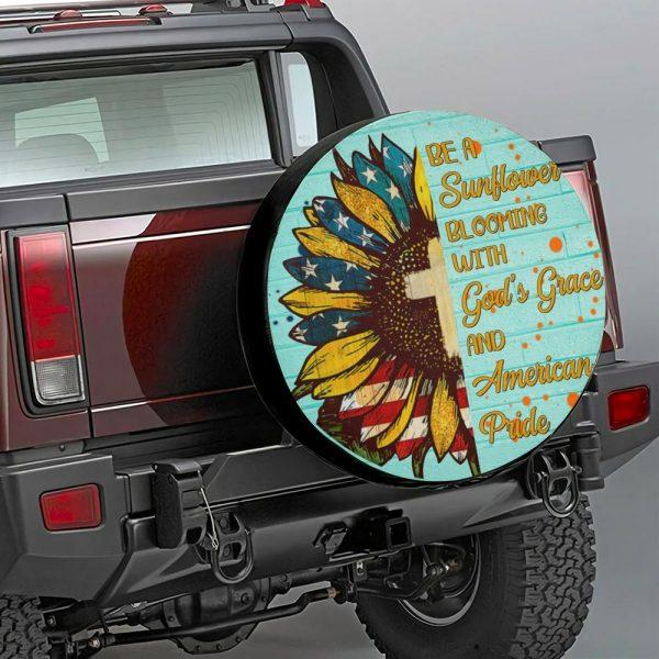 Christian Tire Cover, Cartoon Sunflower Artwork Be A Sunflower Tire Cover, Jesus Tire Cover, Spare Tire Cover