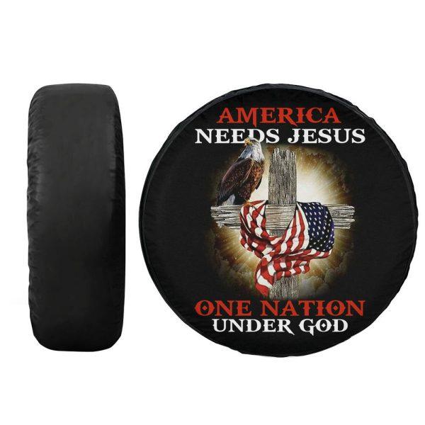 Christian Tire Cover, Cross Flag Jesus Christ America Spare Tire Cover, Jesus Tire Cover, Spare Tire Cover