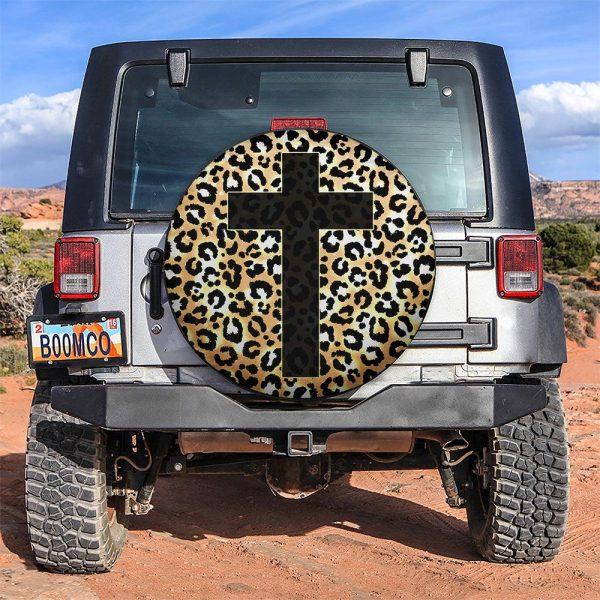 Christian Tire Cover, Cross Jesus Leopard Skin Car Spare Tire Cover, Jesus Tire Cover, Spare Tire Cover