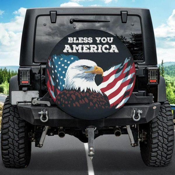 Christian Tire Cover, Eagle Bless You America God Bless You Tire Cove, Jesus Tire Cover, Spare Tire Cover