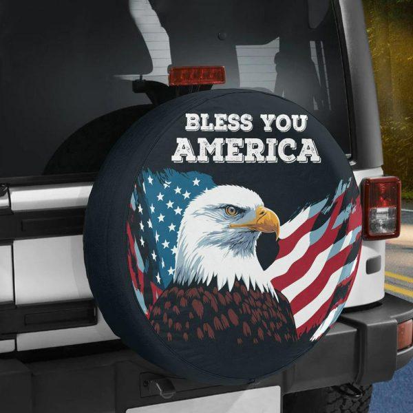 Christian Tire Cover, Eagle Bless You America God Bless You Tire Cove, Jesus Tire Cover, Spare Tire Cover