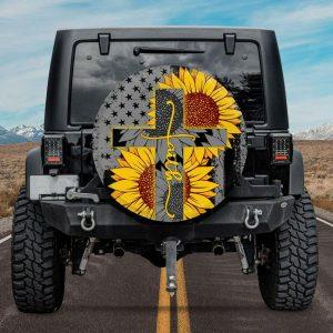 Christian Tire Cover, Faith Jesus Cross Sunflower…