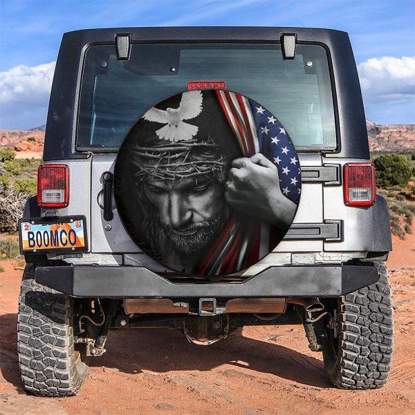 Christian Tire Cover, Jesus American Usa Flag Jeep Car Spare Tire Covers, Jesus Tire Cover, Spare Tire Cover