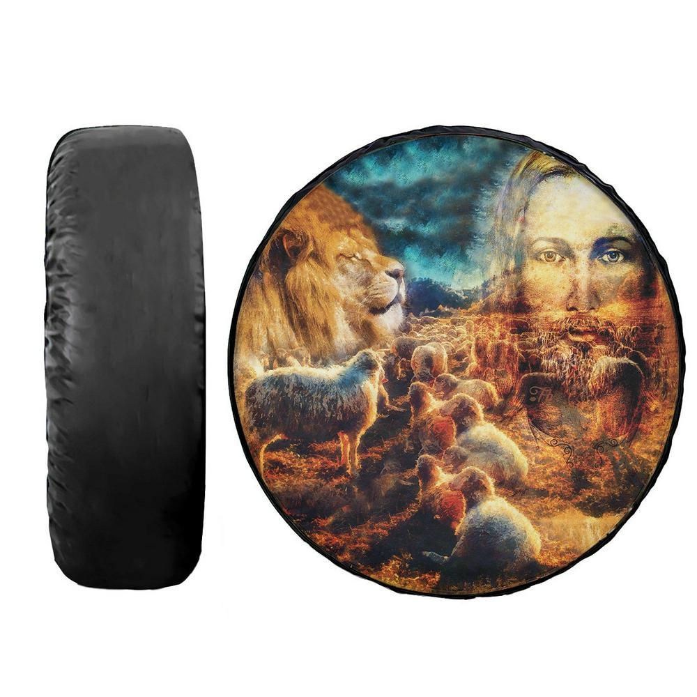 Christian Tire Cover, Jesus And Lambs And Lion God Power Lion Tire Cover, Jesus Tire Cover, Spare Tire Cover Christian Tire Cover, Jesus And Lambs And Lion God Power Lion Tire Cover, Jesus Tire Cover, Spare Tire Cover