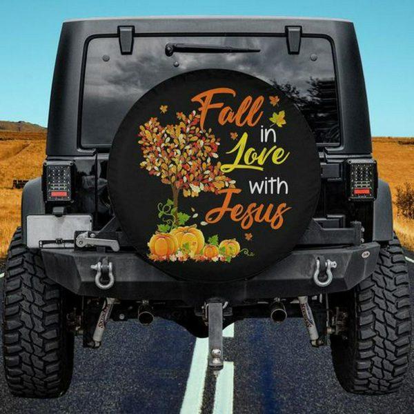 Christian Tire Cover, Jesus Autumn Fall In Love With Jesus Thanksgiving Spare Tire Cover, Jesus Tire Cover, Spare Tire Cover