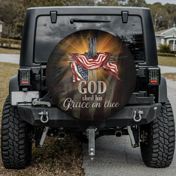 Christian Tire Cover, Jesus Cross Usa Flag Spare Tire Cover, Jesus Tire Cover, Spare Tire Cover
