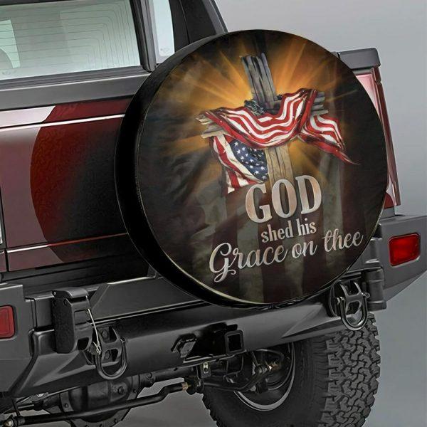 Christian Tire Cover, Jesus Cross Usa Flag Spare Tire Cover, Jesus Tire Cover, Spare Tire Cover