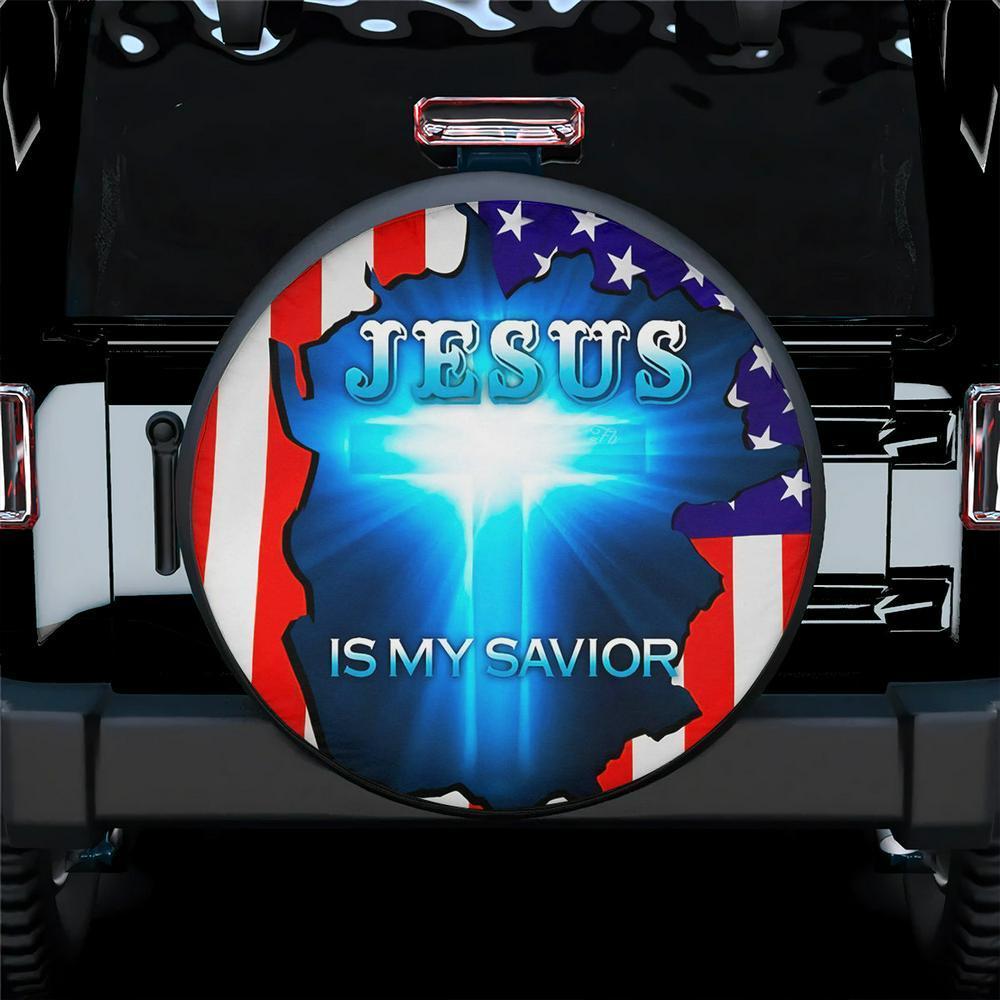 Christian Tire Cover, Jesus Is My Savior Crack Usa Flag Wheel One Nation Under God Spare Tire Cover, Jesus Tire Cover, Spare Tire Cover