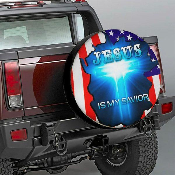 Christian Tire Cover, Jesus Is My Savior Crack Usa Flag Wheel One Nation Under God Spare Tire Cover, Jesus Tire Cover, Spare Tire Cover