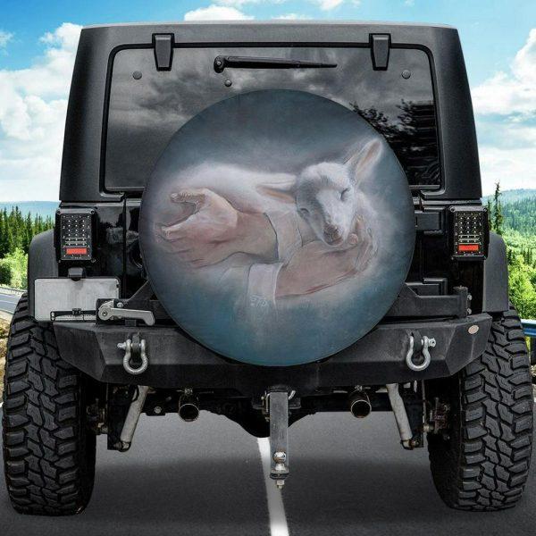 Christian Tire Cover, Jesus Shepherd Holding Lamb Chalk Drawing Spare Tire Cover, Jesus Tire Cover, Spare Tire Cover