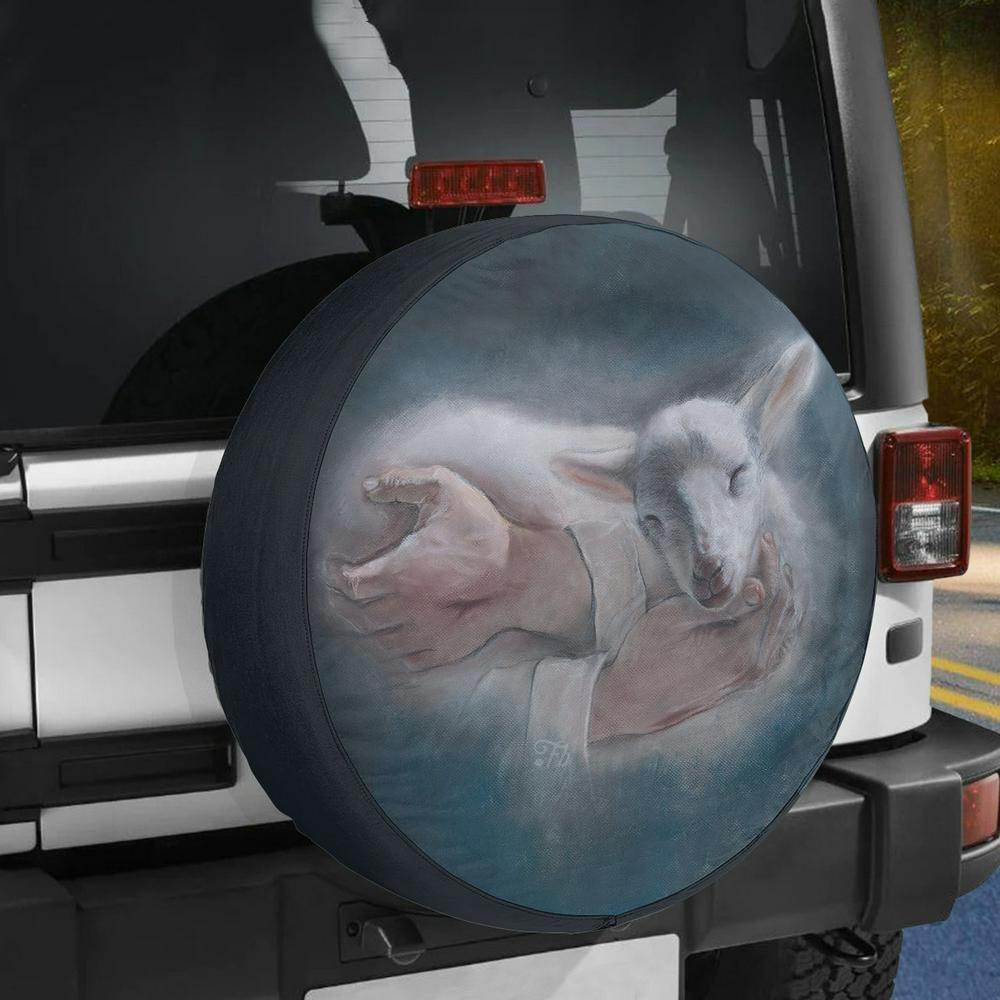 Christian Tire Cover, Jesus Shepherd Holding Lamb Chalk Drawing Spare Tire Cover, Jesus Tire Cover, Spare Tire Cover