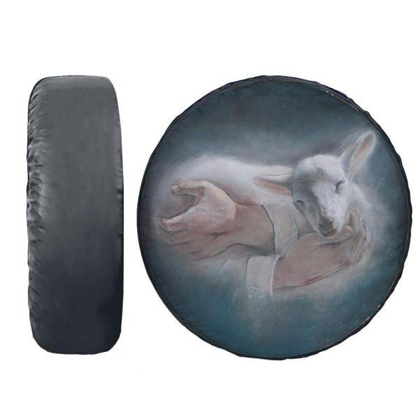 Christian Tire Cover, Jesus Shepherd Holding Lamb Chalk Drawing Spare Tire Cover, Jesus Tire Cover, Spare Tire Cover
