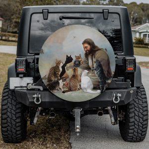 Christian Tire Cover Jesus With Cats Spare Tire Cover Jesus Tire Cover Spare Tire Cover 3 unwmng.jpg