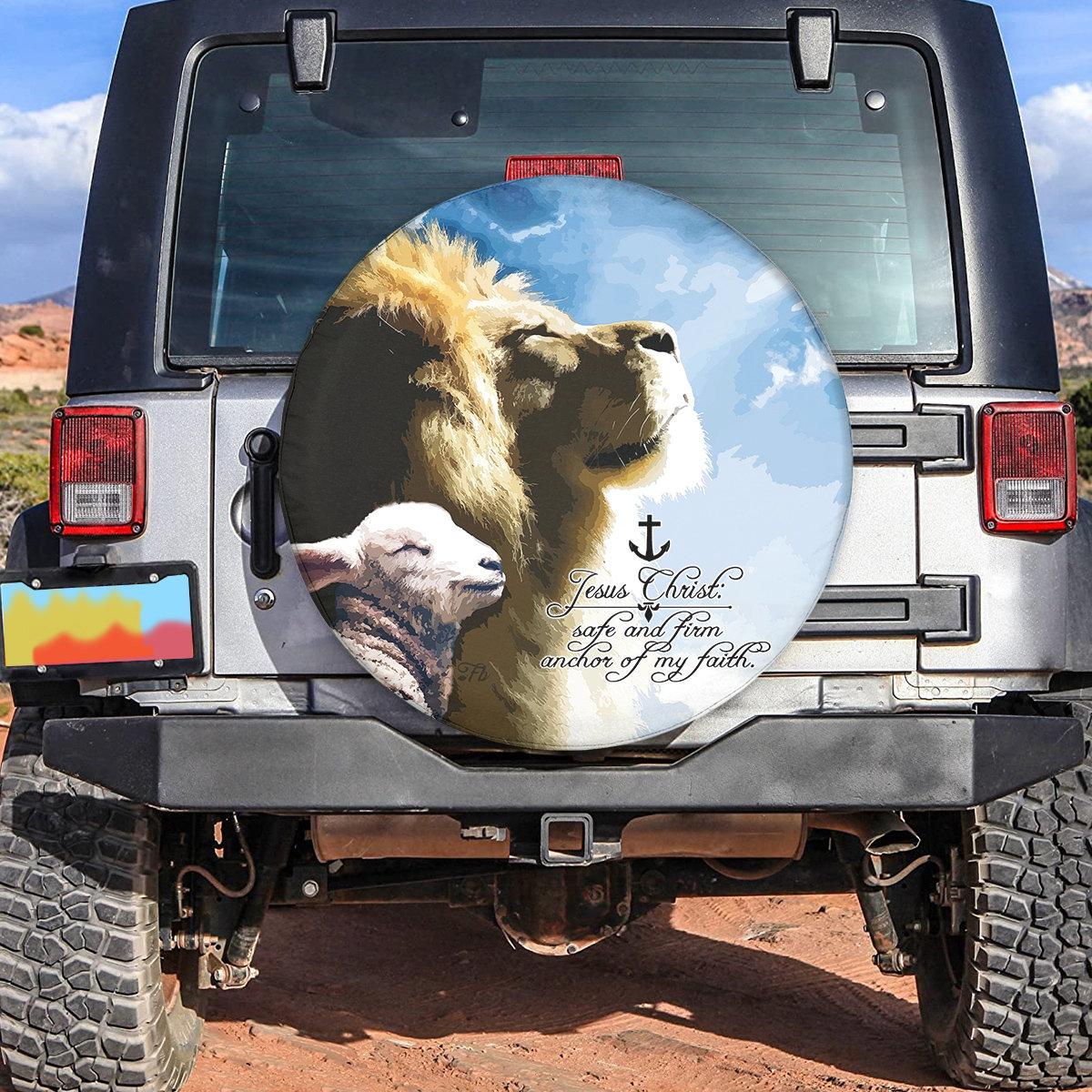 Christian Tire Cover, Lion And Lamb Spare Tire Cover, Jesus Tire Cover, Spare Tire Cover