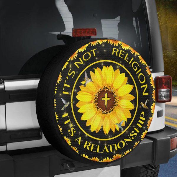 Christian Tire Cover, Sunflower Jesus It’s A Relationship Hummingbird Spare Tire Cover, Jesus Tire Cover, Spare Tire Cover