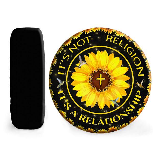 Christian Tire Cover, Sunflower Jesus It’s A Relationship Hummingbird Spare Tire Cover, Jesus Tire Cover, Spare Tire Cover