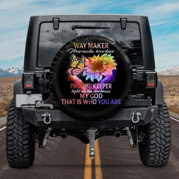 Christian Tire Cover, Way Maker Miracle Worker My God Butterfly Sunflower Jesus Spare Tire Cover, Jesus Tire Cover, Spare Tire Cover