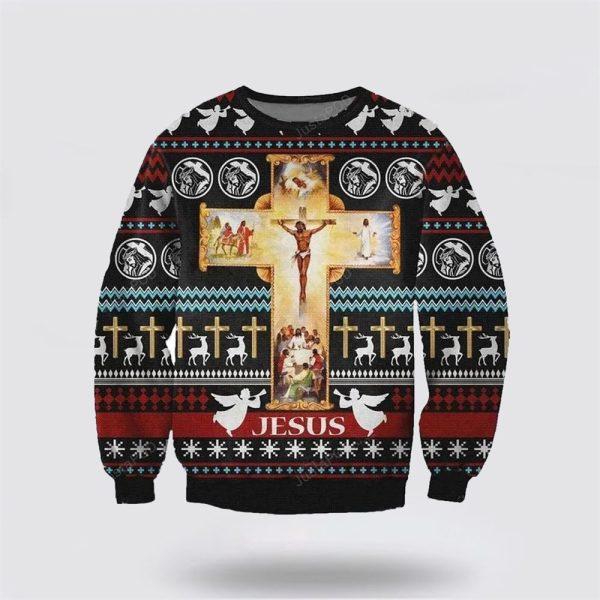 Christian Ugly Christmas Sweater, Jesus On The Cross Ugly Christmas Sweater, Religious Christmas Sweaters