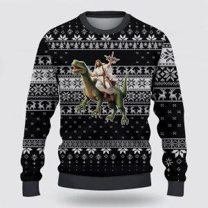 Christian Ugly Christmas Sweater Jesus Riding A Dinosaur Picture Ugly Christmas Sweater Religious Christmas Sweaters 1 jw686i.jpg