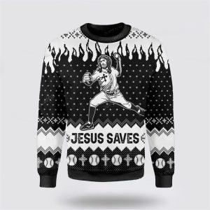 Christian Ugly Christmas Sweater, Jesus Saves Baseball…