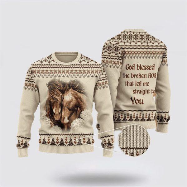 Christian Ugly Christmas Sweater, Love Horse God Blessed Ugly Christmas Sweater, Religious Christmas Sweaters