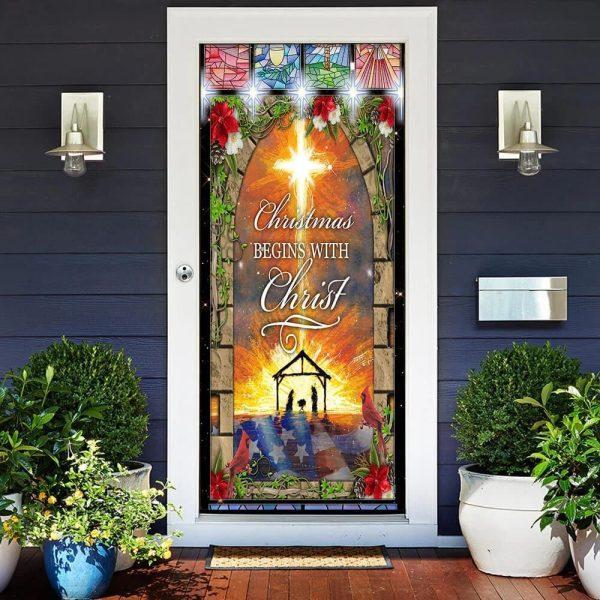 Christmas Begins With Christ Door Cover, Front Door Christmas Cover, Gift For Christian