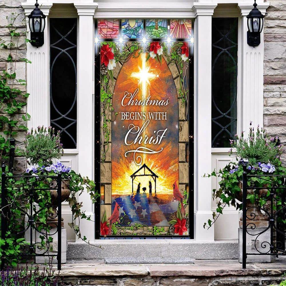 Christmas Begins With Christ Door Cover, Front Door Christmas Cover, Gift For Christian