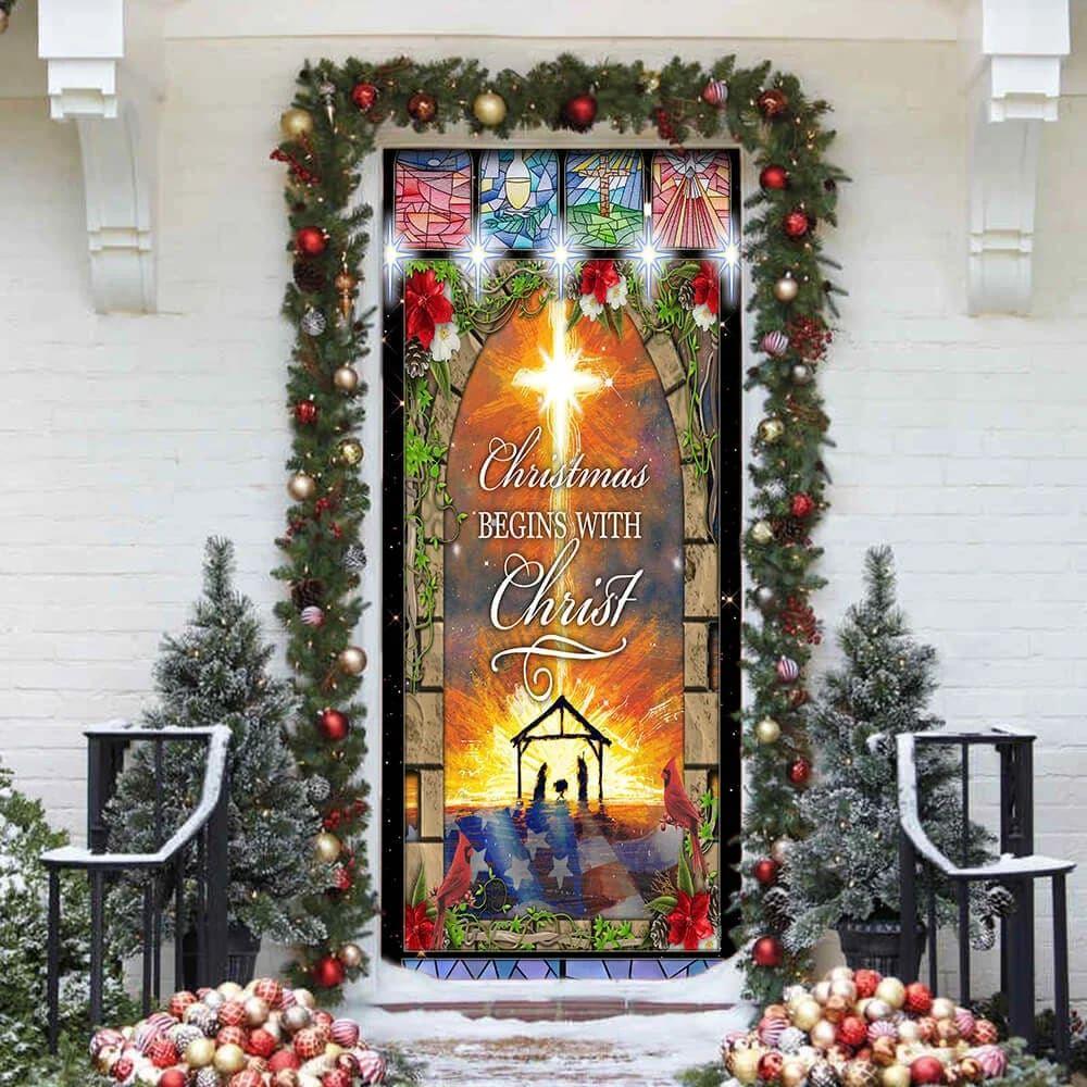 Christmas Begins With Christ Door Cover, Front Door Christmas Cover, Gift For Christian