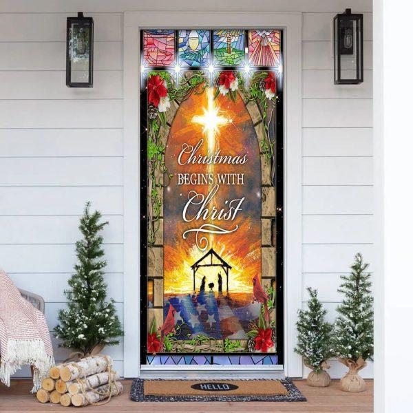 Christmas Begins With Christ Door Cover, Front Door Christmas Cover, Gift For Christian
