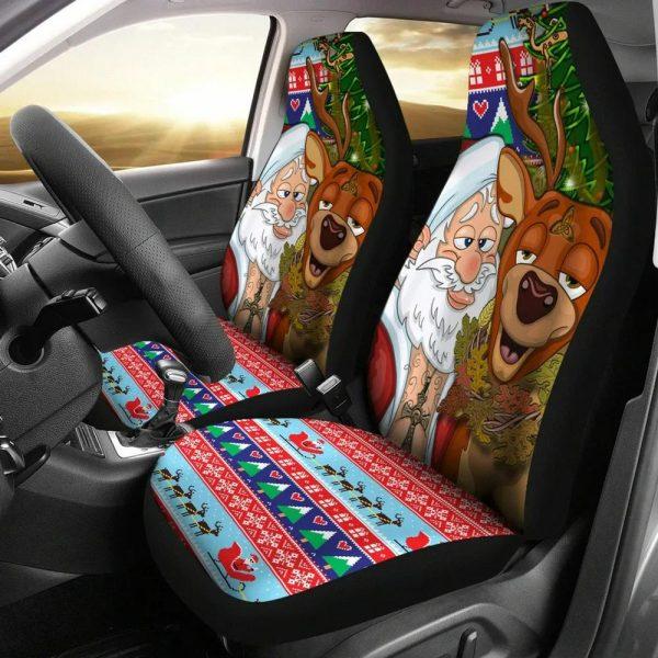 Christmas Car Seat Covers, Celtic Merry Christmas Ugly Car Seat Drunk Santa and Deer