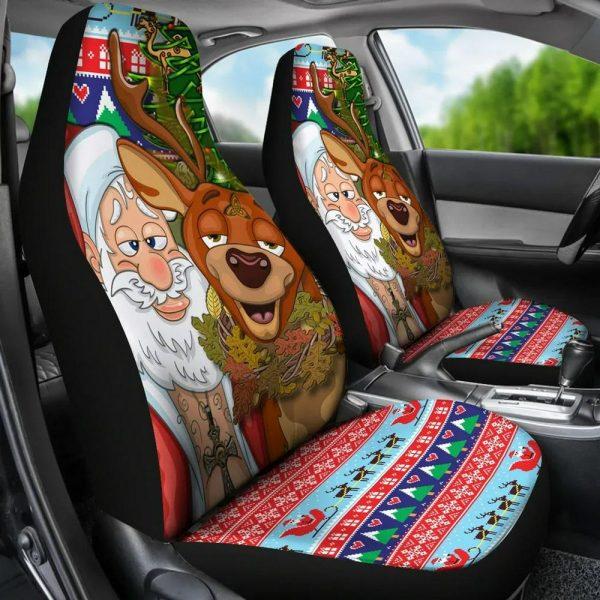 Christmas Car Seat Covers, Celtic Merry Christmas Ugly Car Seat Drunk Santa and Deer