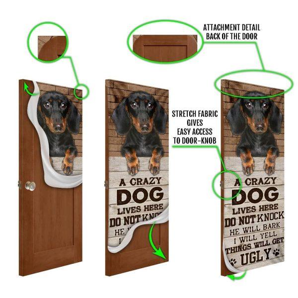 Christmas Door Cover, A Crazy Dog Lives Here Dachshund Door Cover, Christmas Gift For Dog Lover
